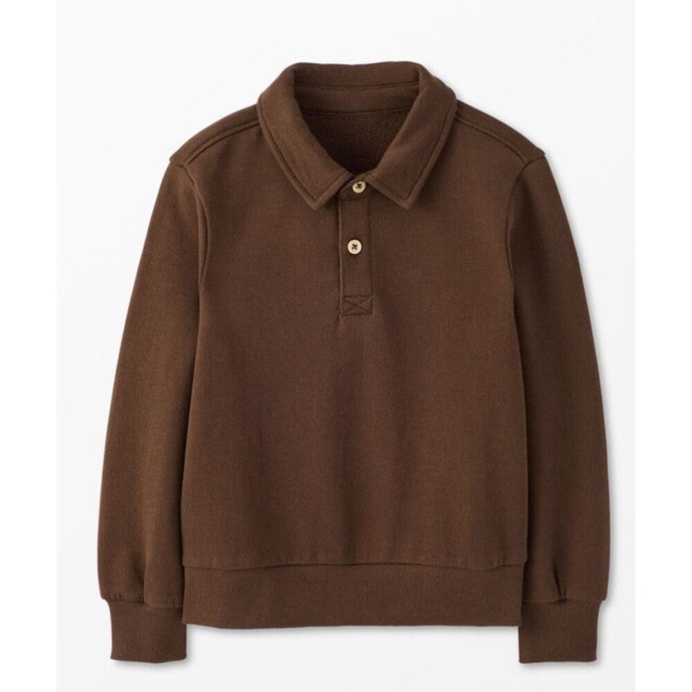 $40 Hanna Andersson Boys French Terry Polo Sweatshirt - Brown - 6-7 years
